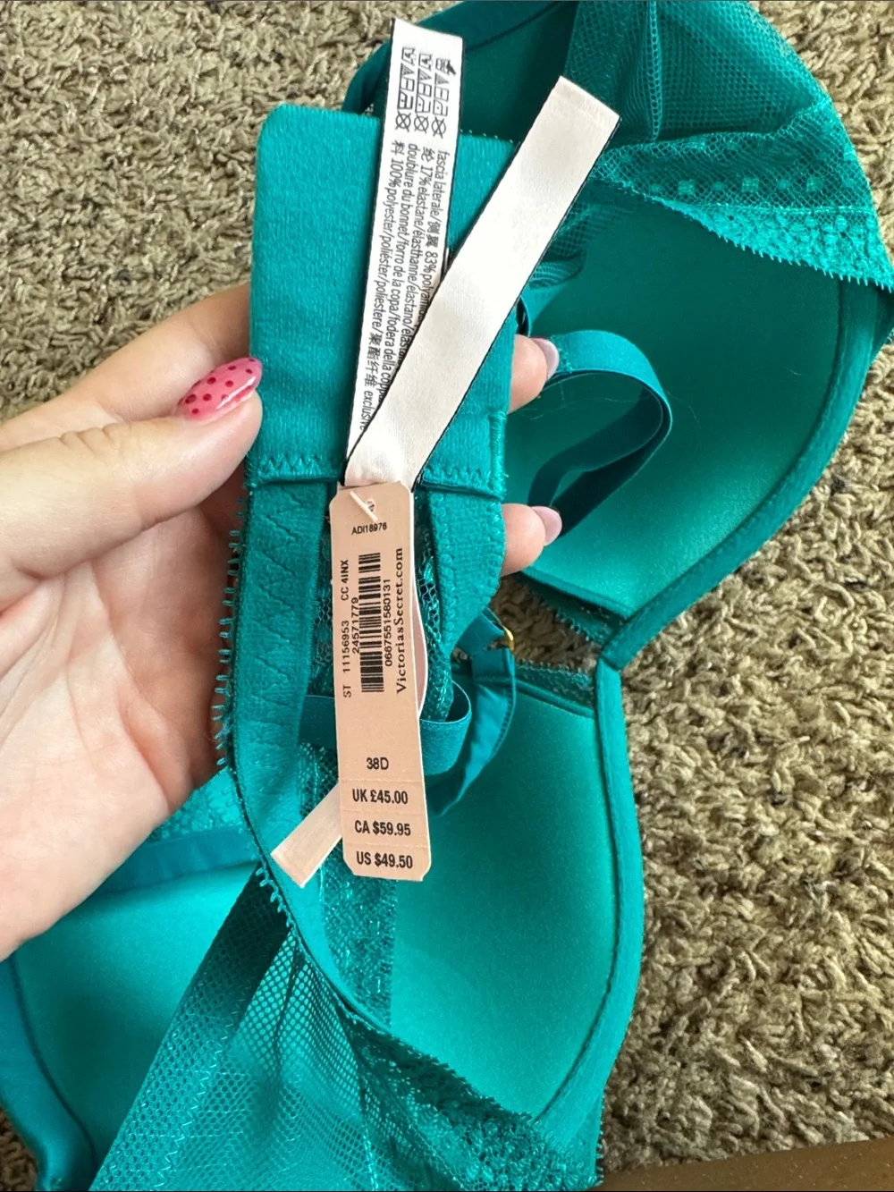 Victoria's Secret Teal Lace-Trim T-Shirt Bra